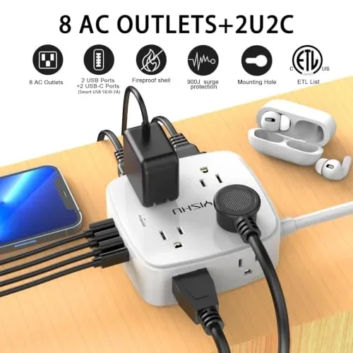 8 Outlets Plus Dual USB-C, In One Compact Body